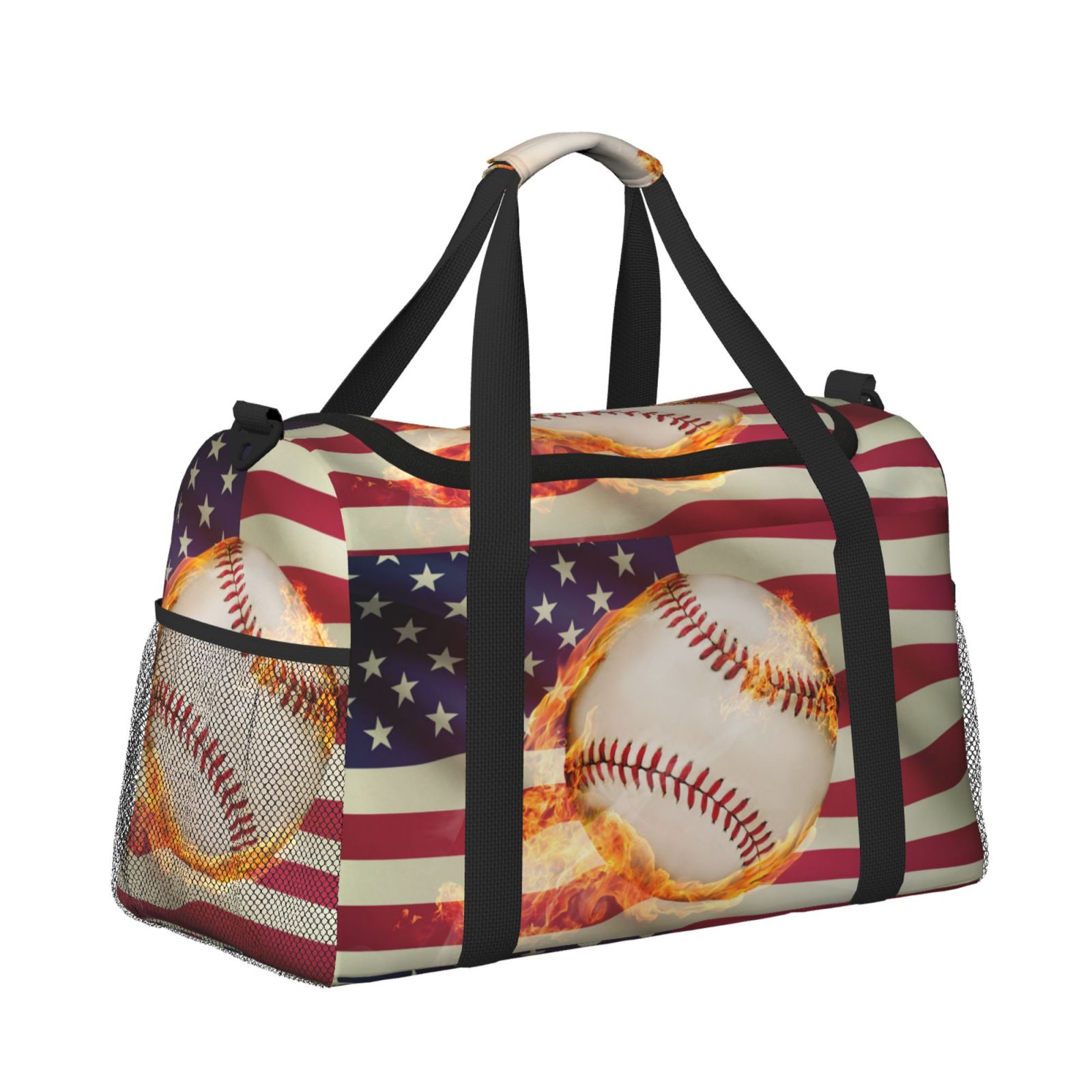 Hirioo Baseball Ball With Flag Hand Travel Bag for Men Women,Durable and Spacious Travel Bag with Multiple Pockets for Work, Travel, Weekend Getaways