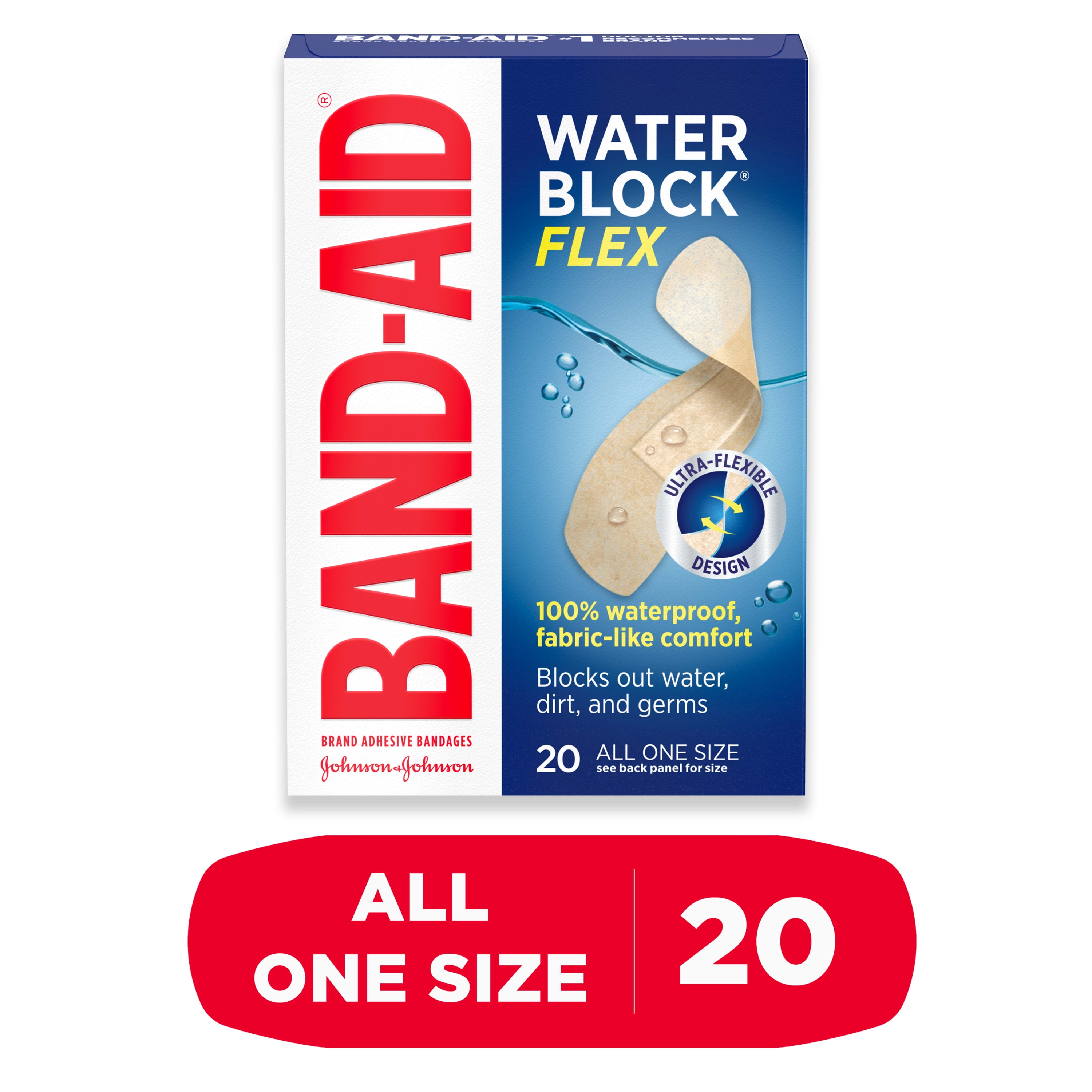 Band-Aid Brand Water Block Flex Adhesive Bandages, All One Size, 20 ct