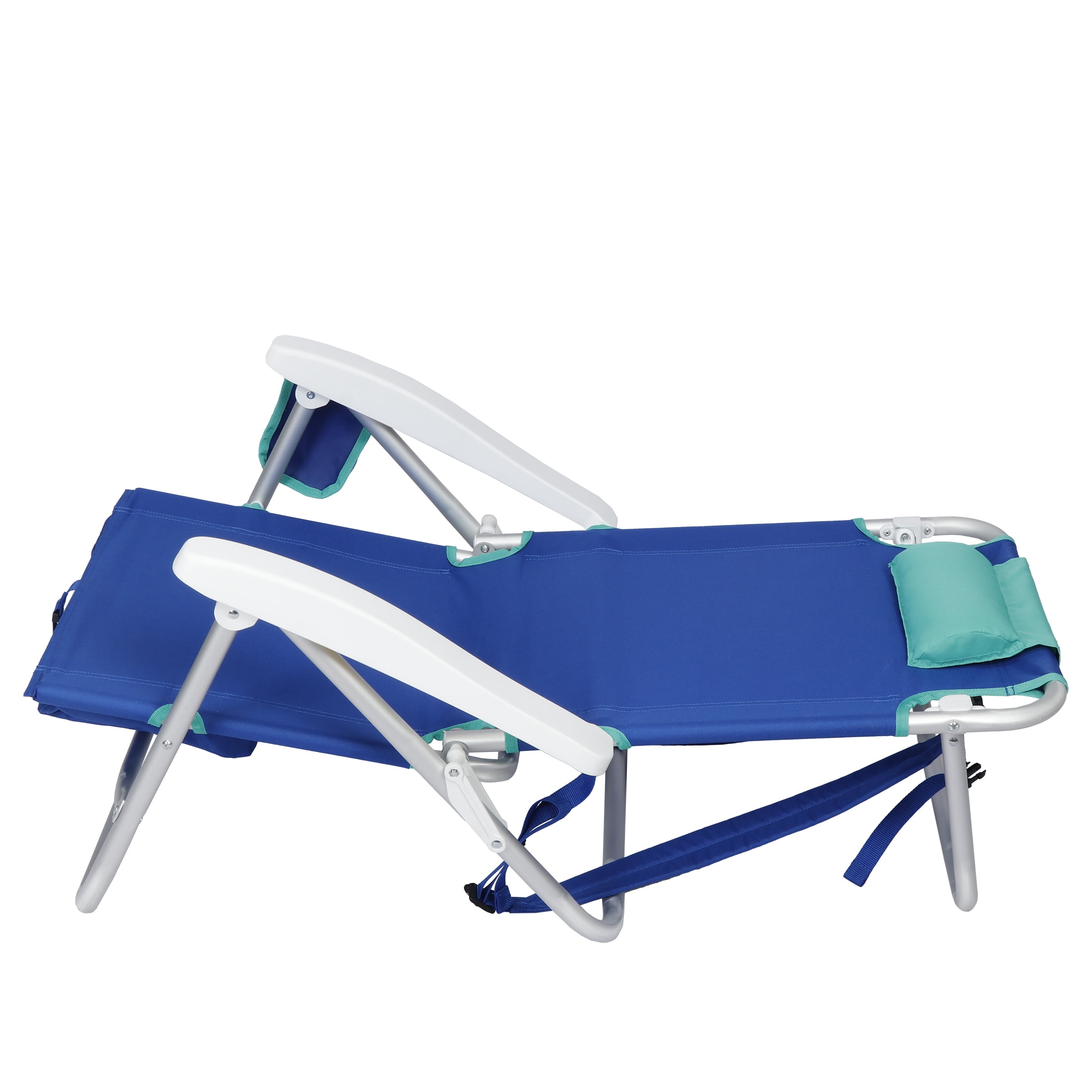 Mainstays Backpack Beach Chair, Reclining, Lay Flat, Blue