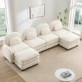 thumbnail image 2 of Teddy Fabric Cloud-like 4-Seat Sofa,Curved Backrest and Armrest with Curved Lumbar Pillows, Sectional 4 Seater Modular Couch with 2 movable Ottomans and Supportive Double-layer cushion, Beige White, 2 of 5