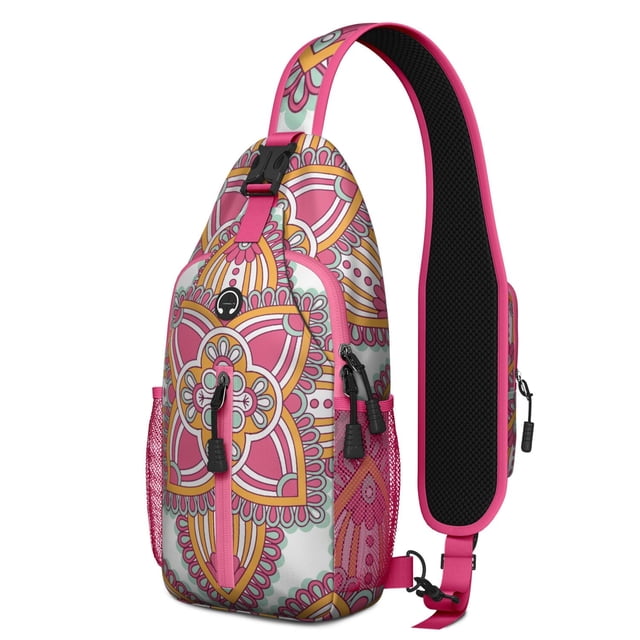 Boho Chic Mandala Sling Backpack with Paisley Floral Pattern, Lightweight Durable Crossbody Daypack, Adjustable Strap, Multiple Compartments for Travel and City Walks