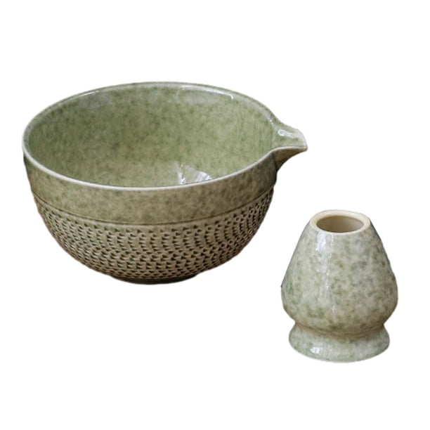 2x cuencos de cerámica para Matcha, tazón de té con vertedor y soporte para batidor, cuenco de cerámica para Matcha de 500ml para regalo de Verde mayimx batidor de matcha