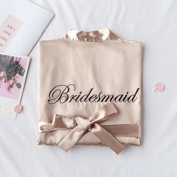 Bata de novia para la mañana, pijama holgado de primavera, verano y otoño, camisón de seda de imitación, bata de baño bordada para boda, vestido de dama de honor para grupo de mujeres