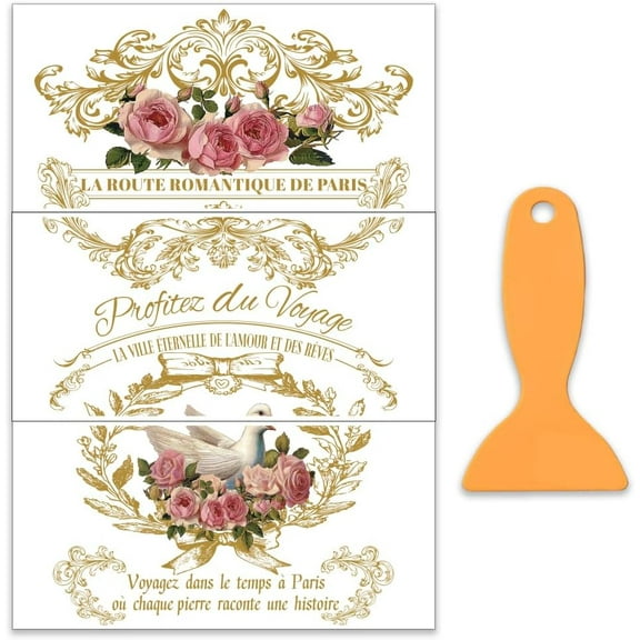 3pcs/Set Gold Frame Rub on Transfers for Furniture and Crafts 12x6 Inch Retro Theme Furniture Transfer Sticker Furniture Decals Decor Transfer Stickers Rub on Decals for Furniture Colorful