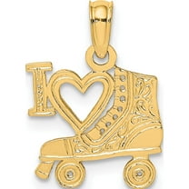 14K Yellow Gold I Heart With Roller Skate Charm (11.8 X 12.05) Made In United States d4268