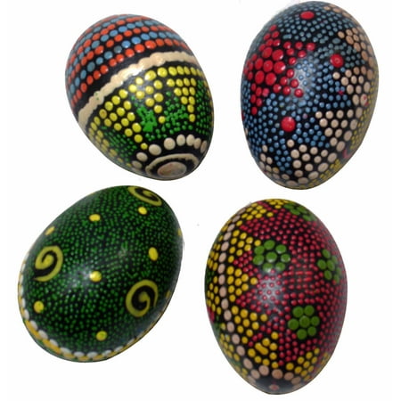 Shaker Egg Handcarved from Albesia Wood 3 inch (Aborigine,Set of 4)