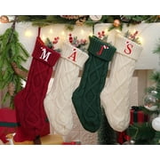 Christmas Stockings with Initials, 18 Inches Large Embroidered Monogrammed Cable Knit Christmas Stocking for Family, Xmas Holiday Party Gifts & Decoration for Fireplace