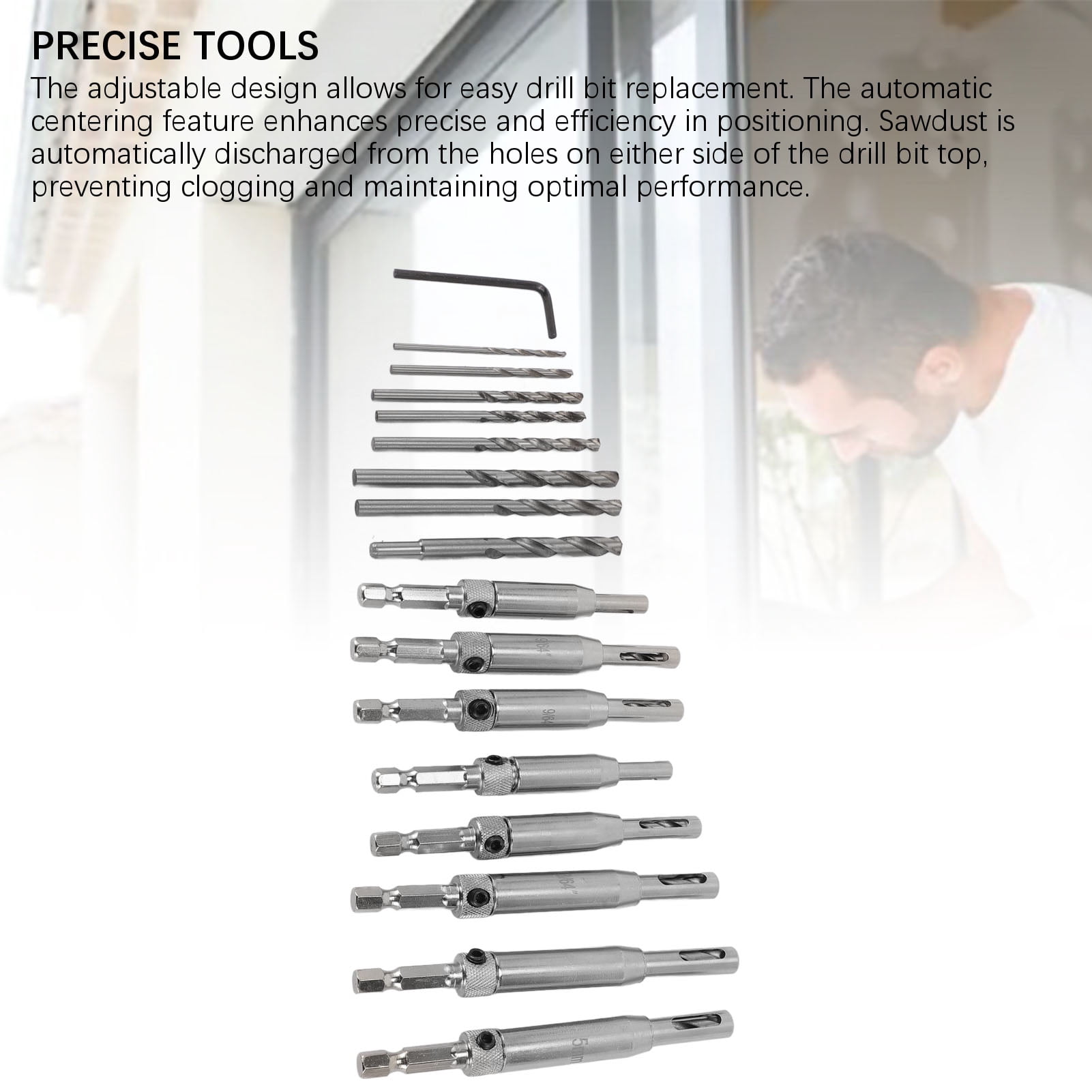 BIMZUC 17-Piece Self Centering Drill Bit Set High Speed Steel Hex Shank Hinge Tapper Core Tools for Woodworking Doors and Windows