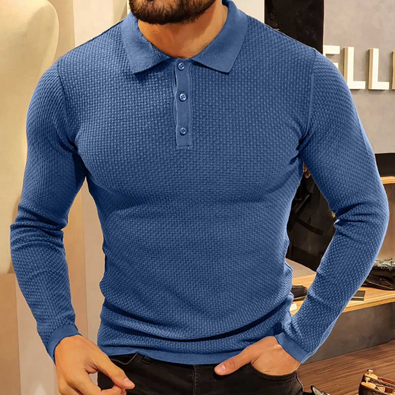 Men s Polo Shirt Sweaters Soft Knit Pullover Tops 3 button Solid Comfy Sweatshirt Autumn Winter Undershirts Walmart