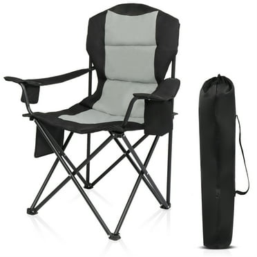 Tcbosik Folding Camping Chair with Bag, Heavy Duty Lawn Chair with Cup Holder, Side Pocket and Cooler Bag, Outdoor Portable Armchair, Black