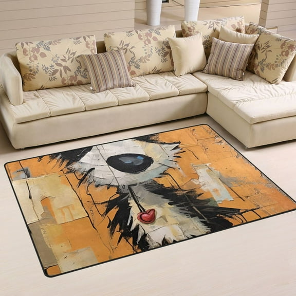 Dog Orange Area Rug Washable Floor Carpet Mat 60 x 39 inch for Bedroom Living Room Kids Room Home Decor