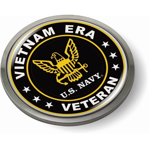 BestLicensePlateFrames U.S. Navy Vietnam Era Veteran 3D Domed Car Emblem Badge Sticker, Round