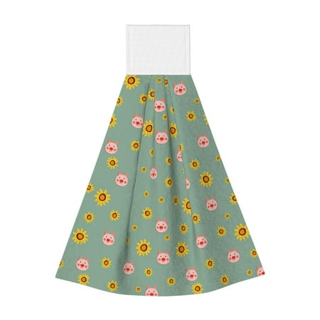

Qekee Pig Face With Sunflower Print Hanging Kitchen Towels Coral Velvet Wipe Hand Towel Absorbent Hand Towels Microfiber Tie Towel for Bathroom Kitchen Decor