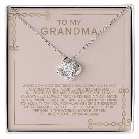Blush and Gold Cherished Grandma Necklace, White Love Knot Necklace