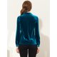 thumbnail image 4 of Blusa de manga larga con bolsillo delantero y cuello de punta para mujer, camisa de terciopelo de trabajo con botones Azul real L, 4 of 5