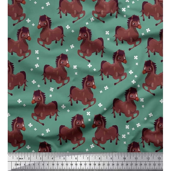 Soimoi Georgette Viscose Fabric Floral & Horse Animal Printed Fabric 1 Yard 42 Inch Wide