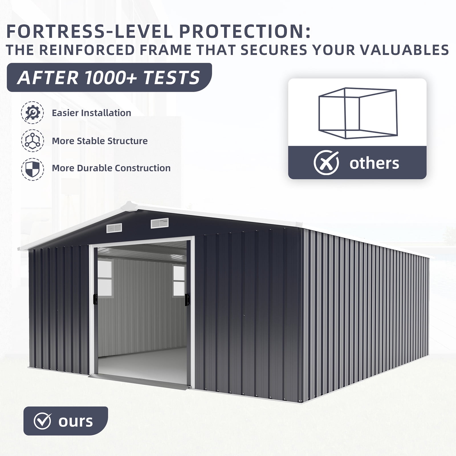 Outdoor Storage Shed, 12x10 FT Large Backyard Sheds, Utility Metal Tool Storage with Updated Frame Structure, Outdoor Storage Building, Garden Shed for Backyard, Lawn, Patio (Dark Gray)