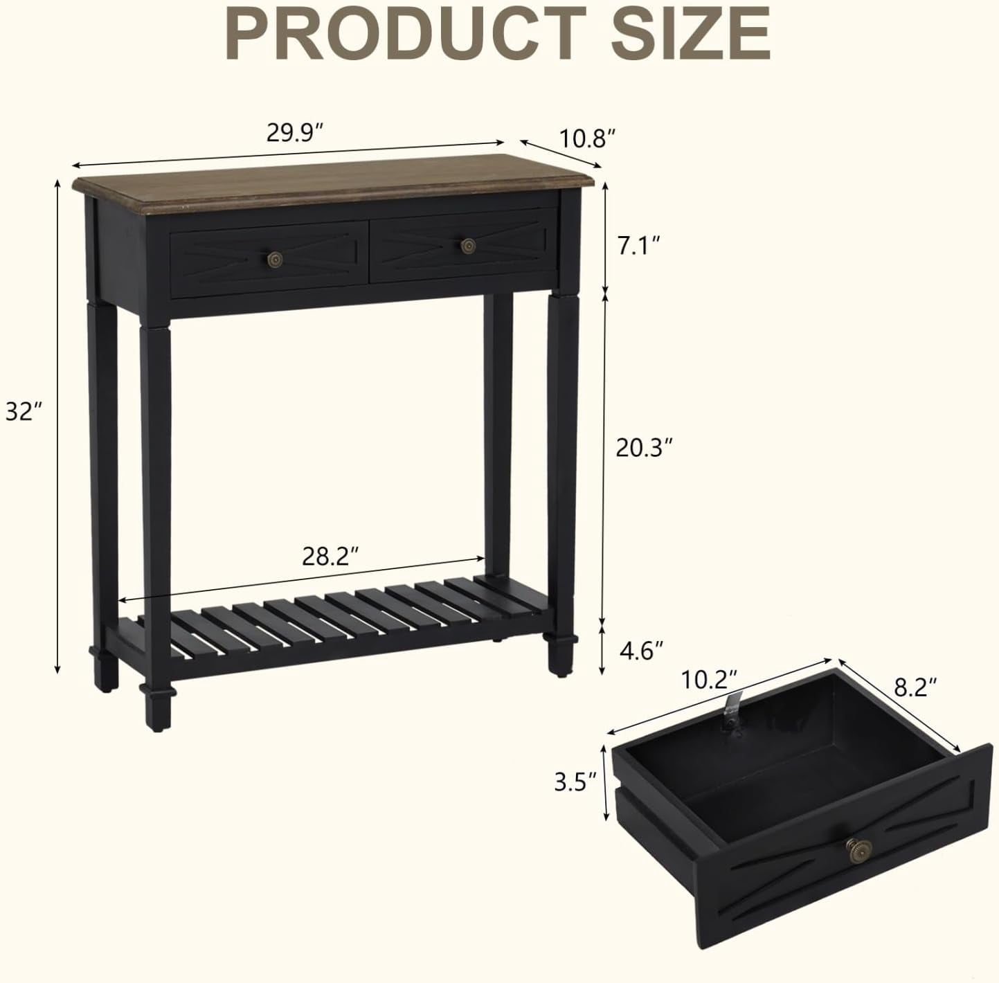 Narrow Entryway Table - Console Table with 2 Drawers, Wood Sofa Table with Storage Shelf, Couch Table Behind Sofa, Farmhouse Entryway Table for Hallway Entryway Living Room, Black