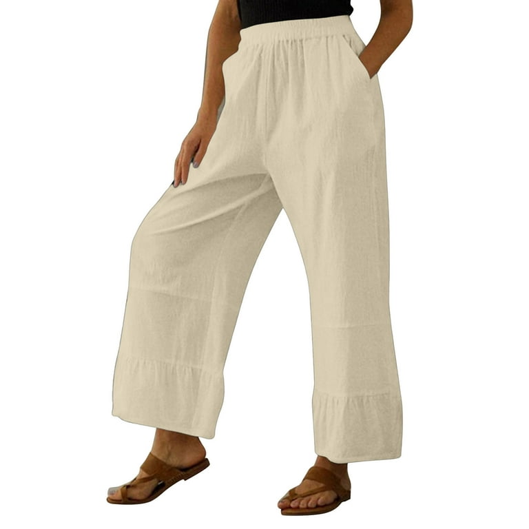fvwitlyh Pants for Women Wide Pants Casual for Women Wide Leg Pants High  Waisted Cotton Palazzo Pants Work Long Womens Linen Beach Pants Cargo Pants  Women 