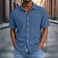 thumbnail image 2 of Men Linen Shirts Short Sleeve Stand Collar Button Summer Blouse Tops, 2 of 9