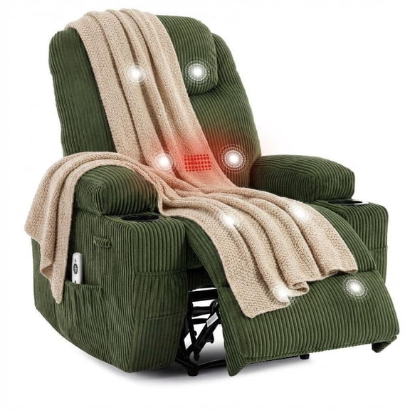 TEQIN Massage Recliner Chair with Heat and Vibration Ergonomic Lounge Chair for Living Room Cozy Overstuffed Recliner with  Side Pockets,2 Cup Holders