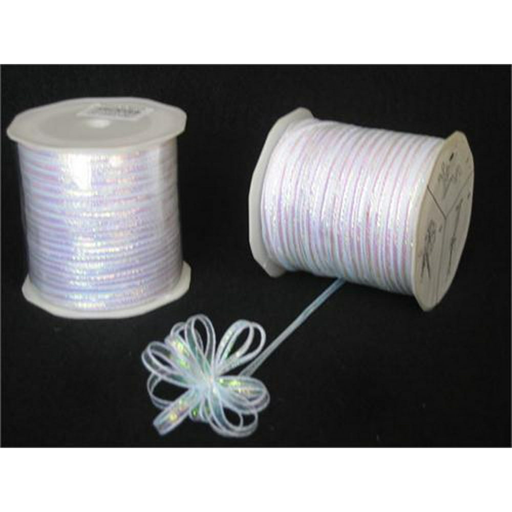 Iridescent White 4mmwide thin Pull Bow String Ribbon 100 Yard gift