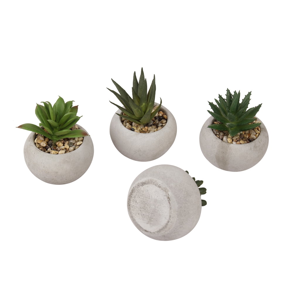Leejay 4 inch Mini Potted Artificial Succulents Set of 4, Green Faux