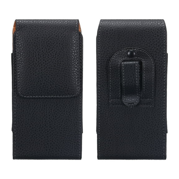 Phone Belt Holder Case for 6.3-6.5" Cell Phones, Vertical Grain Leather Phone Belt Pouch, Black 6.9"x3.3"x0.5"