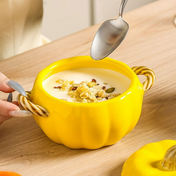 Utensilios de cocina, accesorios de cocina, vajilla de cerámica con forma de calabaza de 800 ml, ideal para Halloween, avena, leche o desayuno. Regalo perfecto para estas fiestas. Tazón de cerámica co
