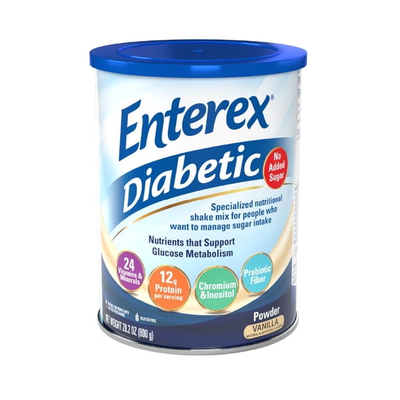 Enterex Diabetic Ready-to-Mix Nutritionally Complete Powder β No Added Sugar, Gluten Free, Vanilla Flavor, 800g (15 Servings)
