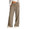thumbnail image 2 of Hxshgdsn Wide Leg Long Sweatpants for Womens Solid Elastic Waist Drawstring Wide Leg Flowy Pants with Pockets Loungewear（Khaki/2XL）, 2 of 10