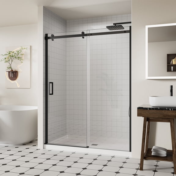 Sliding Shower Door, 56-60" W x 74" H Single Sliding Glass Door, 5/16" Clear Tempered Glass with Nano-coating, Magnetic Closure , Matte Black, ACE