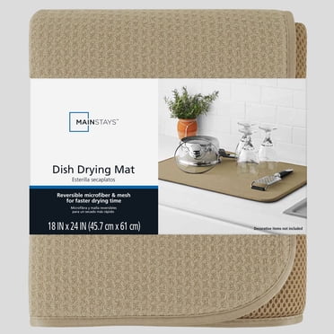 Mainstays Kitchen Dish Drying Mat, Absorbent Countertop Sink Drying Mat for Dishes, Cups, Bowls and Utensils, Brown Stone