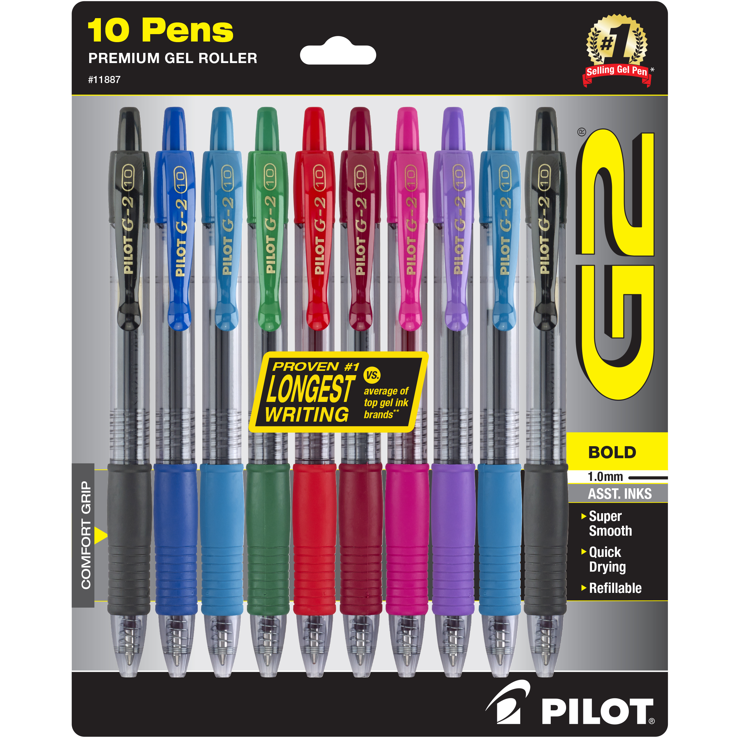 Pilot G2 Premium Gel Ink Pens, Bold Point, 10-Pack