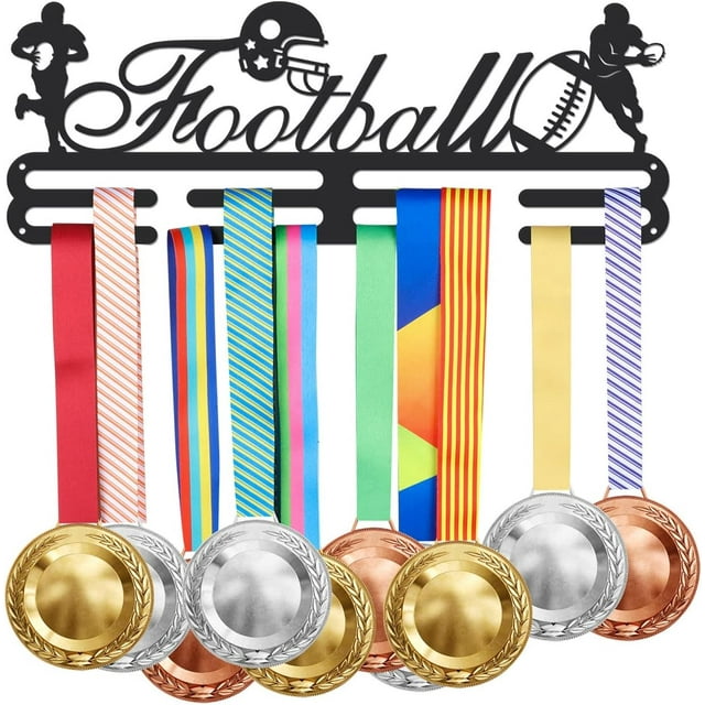 1 juego de perchas para medallas de fútbol, con 8 líneas de soportes de exhibición de premios de acero resistentes