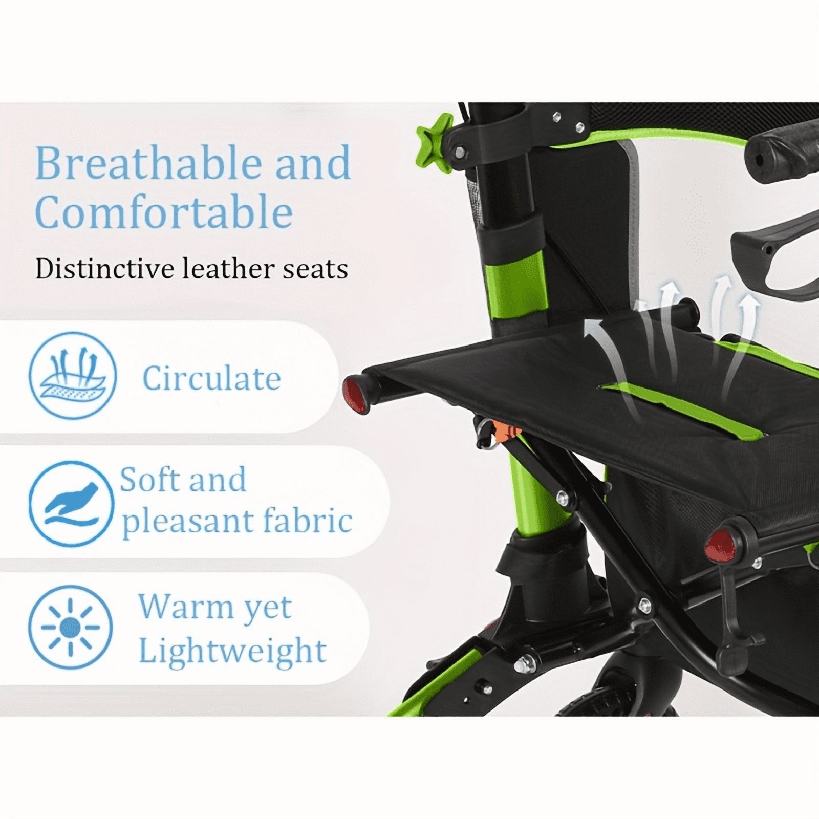 Aukfa Foldable Rollator Walkers with Seat,8" Big Wheels All Terrain Rolling Walker for Seniors,Green