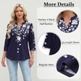 thumbnail image 5 of VDJ Fall Tops for Women 3/4 Sleeve Button V Neck Casual Shirts Floral Business Work Elegant Black Blouses for Ladies Size XL, 5 of 12