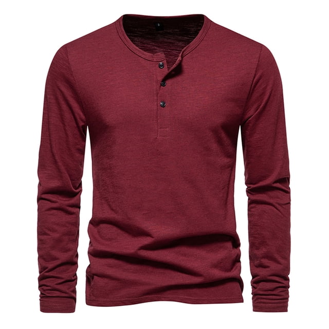 Yuyuzo Men Basic Tops Long Sleeve 1/4 Button Notch V Neck Cozy Fall Casual Shirts Blouse Solid Color