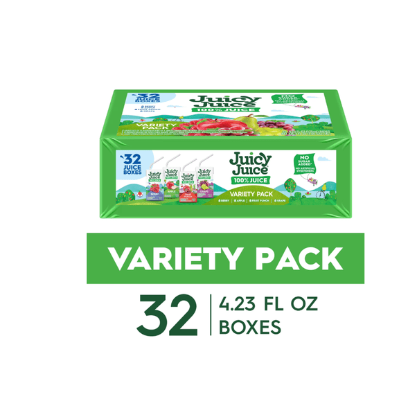 Juicy Juice 100% Juice, Shelf Stable Juice Box Variety Pack, 32 Count, 4.23 fl oz Boxes