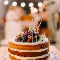 Niceauty 1Pcs Silver Rhinestone Double Heart Shape Cake Topper 7.9X3.0X0.2In For Wedding Engagement And Anniversary