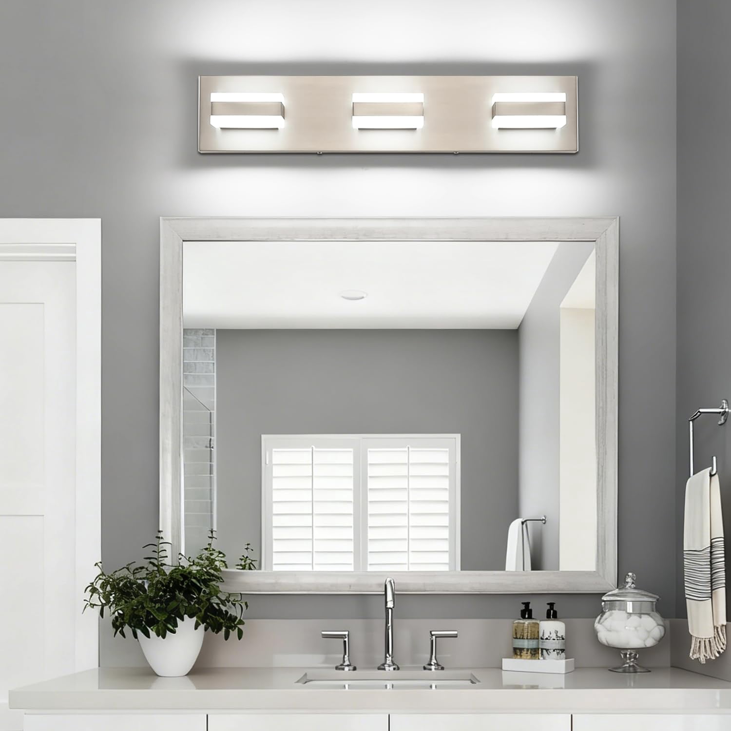 Vanity Lighting Over Mirror  3 Lights Brushed Nickel Bathroom Light Modern Led Fixtures 5 Color Temperature Adjustable For