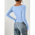 thumbnail image 4 of PRETTYGARDEN Long Sleeve Shirts for Women Fall Ruched Sides Boat Neck Basic Tee Casual Fitted Ribbed Knit Crop Tops, 4 of 6