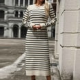 thumbnail image 6 of MaFYtyTPR Clothes Maxi Dresses for Women Women's Fall/Winter Fashion Slim Fit Intercolor Knit Striped Long Sleeve Round Neck Dresses Beige S, 6 of 8