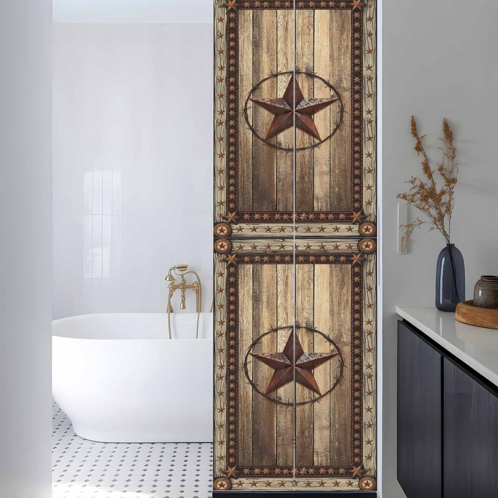 Western Farmhouse Window Privacy Film, Primitive Rustic Country Retro Texas Star Static Cling UV Sun Blocking Heat Control Window Tint, Non-Adhesive One Way Windows Privacy Cover 17.7''x78.7''
