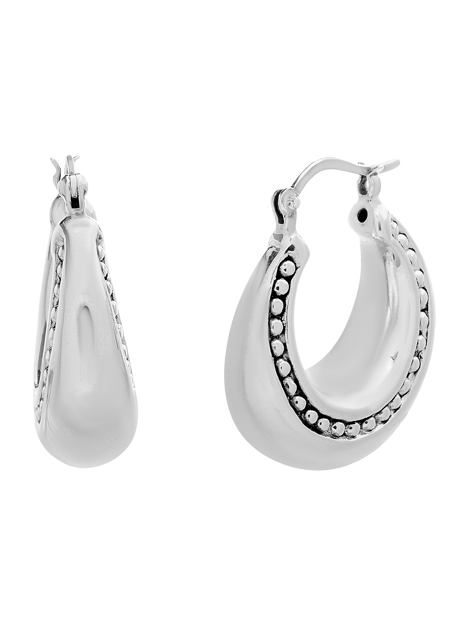 Oxidized Beaded Hoop Earring in Sterling Silver