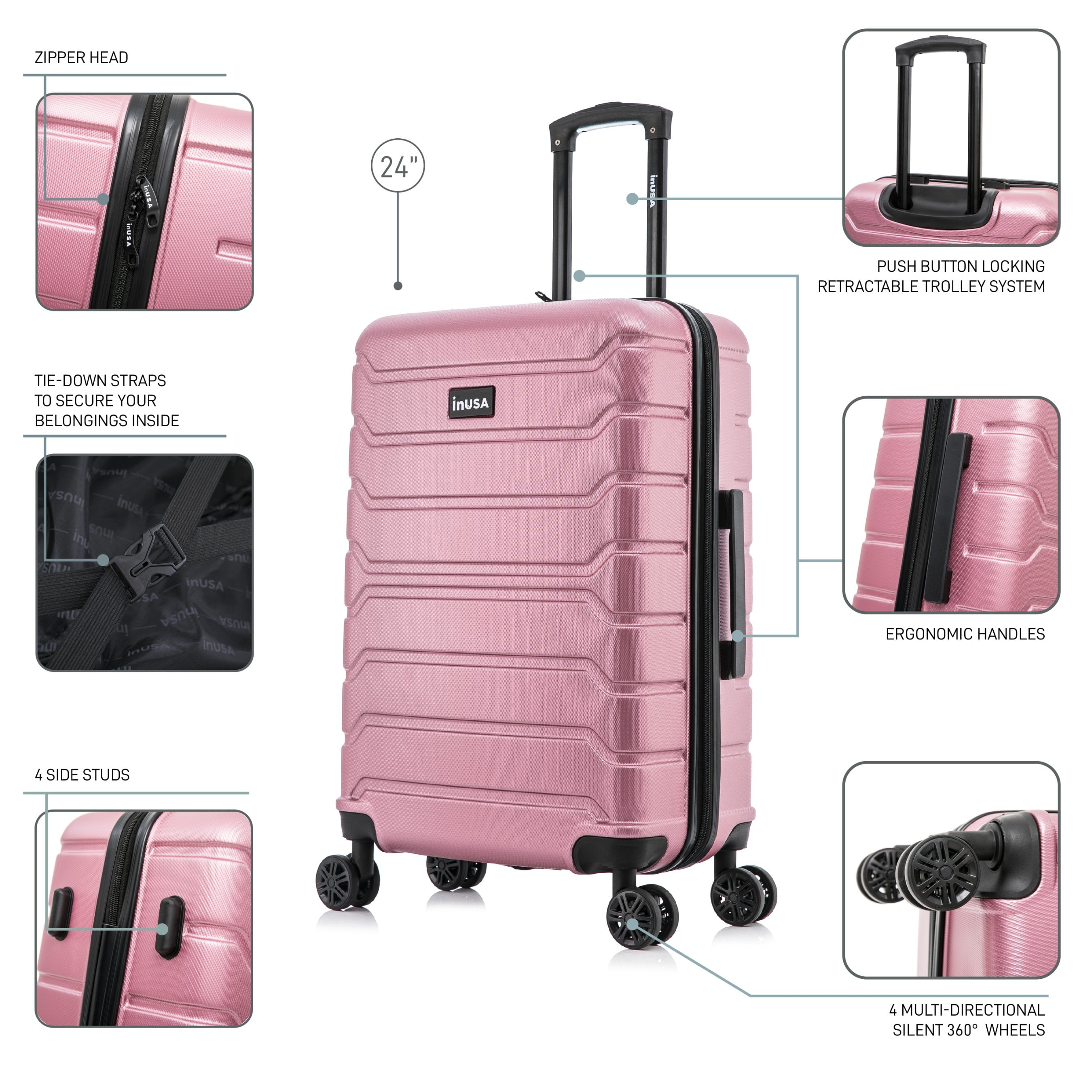 InUSA Trend 24" Hardside Lightweight Luggage with Spinner Wheels, Handle, and Trolley, Rose Gold