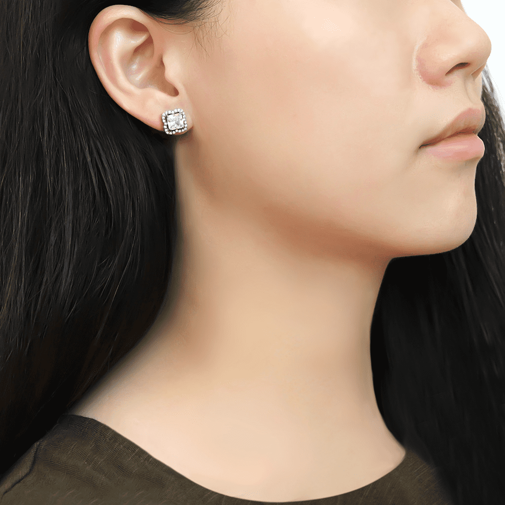 Women's Stainless Steel High polished CZ Clear Earrings