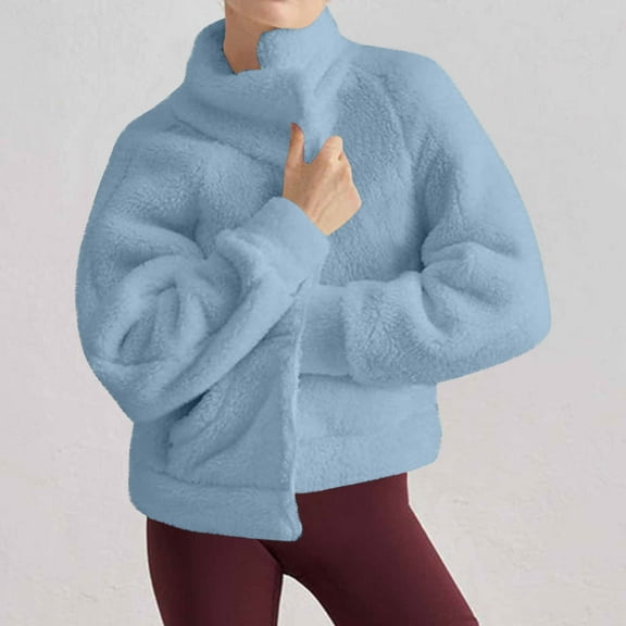Karight Womens Winter Coats Plus Size Zipper Casual Furry Jacket with Pockets Fleece Peacoat Thanksgiving Warm Fall Clothing