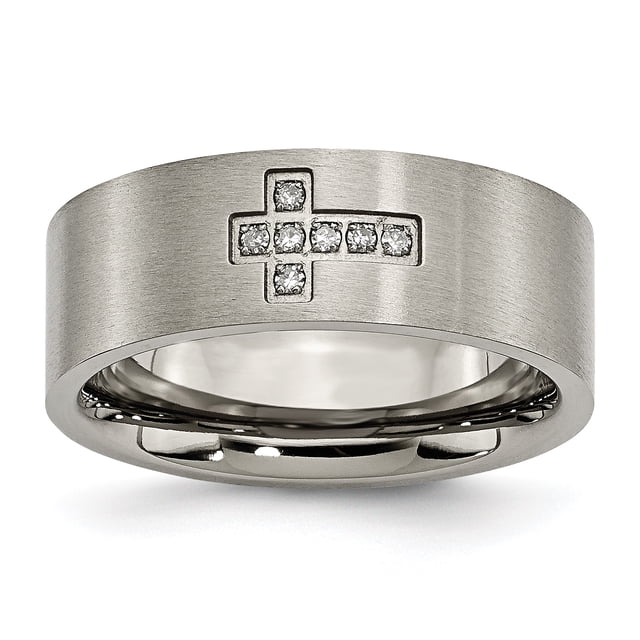 Titanium Brushed 0.07ct. tw. Diamond Cross Flat Band Ring 9.5 Size
