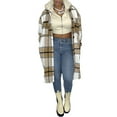 thumbnail image 3 of Seyurigaoka Women’s Juniors Fashion Shacket Plaid Lapel Long Sleeve Button Long Coat with Pocket, 3 of 9